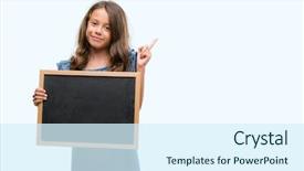  Presentation with happy young student girl holding - Slide deck featuring school children background presentation - brunette hispanic girl holding blackboard background and a sky blue colored foreground