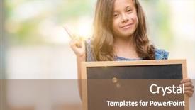 Presentation with blackboard - Amazing slide deck having school children background presentation - brunette hispanic girl holding blackboard backdrop and a coral colored foreground