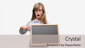  Presentation with young child brain development - Slide set having school children background presentation - young blonde child holding blackboard background and a light gray colored foreground