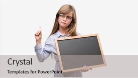  Presentation with blackboard - Amazing presentation theme having school children background presentation - young blonde child holding blackboard backdrop and a light gray colored foreground