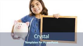  Presentation with chalkboard - Cool new slides with school children background presentation - young girl holding a piggybank backdrop and a ocean colored foreground