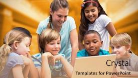  Presentation with computer vision and image processing - Audience pleasing slide set consisting of school children computers - composite image of cute pupils backdrop and a  colored foreground