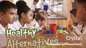  Presentation with school children - Beautiful slides featuring school children eat healthy alternative backdrop and a  colored foreground