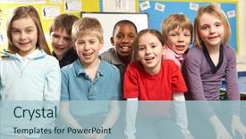  Presentation with black school children - Presentation enhanced with school children in classroom smiling background and a light blue colored foreground