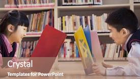  Presentation with children books - Audience pleasing slides consisting of school children reading books backdrop and a coral colored foreground