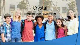  Presentation with elementary children - Audience pleasing presentation theme consisting of school children standing - group of elementary pupils outside backdrop and a mint green colored foreground