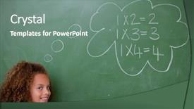  Presentation with mathematics - Colorful slide deck enhanced with school children standing - schoolgirl thinking about mathematics backdrop and a gray colored foreground