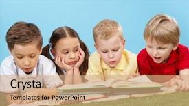  Presentation with children books - Presentation theme having portrait of twins sisters at the park two young beautiful girls looking straight warm color toned image background and a gray colored foreground
