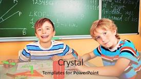  Presentation with children education - Beautiful slide deck featuring school children studying in classroom education backdrop and a coral colored foreground