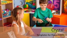  Presentation with children hands - PPT layouts with school children with scissors background and a coral colored foreground