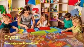  Presentation with social children - Beautiful presentation design featuring school children with scissors backdrop and a red colored foreground