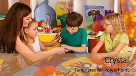  Presentation with paper cutting - Slide set featuring orphange - school children with scissors background and a gold colored foreground