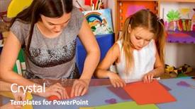  Presentation with kids development - Cool new PPT theme with development of fine motor skills backdrop and a coral colored foreground