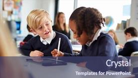  Presentation with school computer labs - Presentation theme enhanced with school class looking at each background and a ocean colored foreground