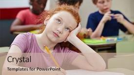  Presentation with elementary school - Beautiful theme featuring school class thinking and writing backdrop and a  colored foreground