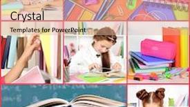  Presentation with school - Presentation theme featuring school collage background and a coral colored foreground