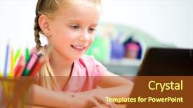  Presentation with competition gymnastics exercises on balance - Beautiful presentation design featuring apple crayons - girl does exercises backdrop and a tawny brown colored foreground