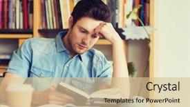  Presentation with education school literature reading - Slide deck featuring school concept - male student reading background and a lemonade colored foreground