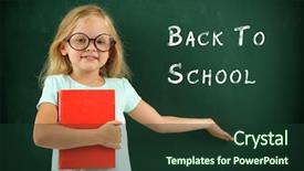  Presentation with back to school concept school - Amazing slide set having school concept cute girl holding backdrop and a tawny brown colored foreground