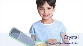  Presentation with lunchbox - Slide set having school cookies - cute little boy with lunchbox background and a sky blue colored foreground