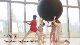  Presentation with teamwork school - Presentation design with school cooperation - sporty pupils raise a huge background and a lemonade colored foreground