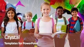  Presentation with maths for school kids - PPT theme enhanced with school corridor against angular design background and a tawny brown colored foreground