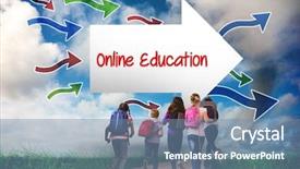  Presentation with education middle school arabic kids - Amazing slide deck having school corridor against road leading backdrop and a teal colored foreground