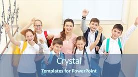  Presentation with school children - PPT theme consisting of school corridor during class break background and a  colored foreground