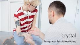  Presentation with school counselor - Audience pleasing presentation theme consisting of school counselors - counselor holding hand of his backdrop and a light gray colored foreground