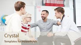  Presentation with school counselor - Presentation design enhanced with school counselors - happy counselor encouraging group background and a sky blue colored foreground