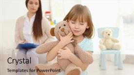 Presentation with teddy bear - Beautiful slide deck featuring school counselors - little girl with teddy bear backdrop and a coral colored foreground