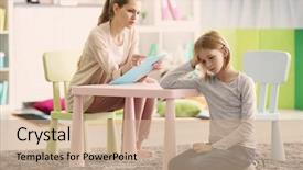  Presentation with worried young female college student - Amazing presentation theme having school counselors - young female psychologist working backdrop and a coral colored foreground