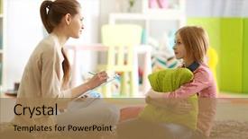  Presentation with worried young female college student - Cool new PPT theme with school counselors - young female psychologist working backdrop and a coral colored foreground