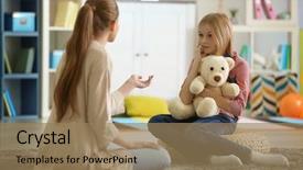  Presentation with worried young female college student - Audience pleasing PPT theme consisting of school counselors - young female psychologist working backdrop and a  colored foreground