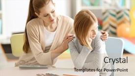  Presentation with female - Presentation theme enhanced with school counselors - young female psychologist working background and a soft green colored foreground