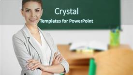  Presentation with teacher - Cool new presentation theme with school counselors - young female teacher on blurred backdrop and a ocean colored foreground