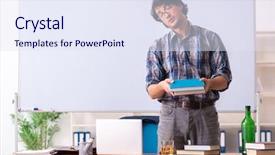  Presentation with classroom - PPT theme having school crisis - male teacher drinking background and a  colored foreground