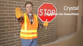  Presentation with stop - Audience pleasing slide deck consisting of school crossing guard holding backdrop and a coral colored foreground