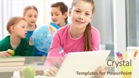  Presentation with classroom - Colorful slides enhanced with school data - portrait of smart schoolgirl sitting backdrop and a cream colored foreground