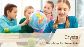  Presentation with classmates - Slides consisting of school data - portrait of smart schoolgirl working background and a cream colored foreground