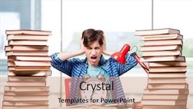  Presentation with test exam student - Presentation featuring school delay - student with lots of books background and a coral colored foreground