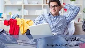  Presentation with ways working - Beautiful slide deck featuring school delay - young man working studying backdrop and a teal colored foreground