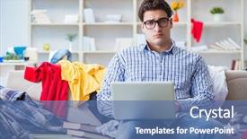  Presentation with messy - Beautiful slides featuring school delay - young man working studying backdrop and a ocean colored foreground