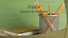  Presentation with green notebook - Theme featuring school desk - pencils in metal holder near background and a seafoam green colored foreground