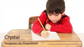  Presentation with history old paper computer - PPT theme featuring school desk over white writing background and a coral colored foreground