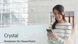  Presentation with asian - Slides enhanced with school district - asian woman use of cellphone background and a sky blue colored foreground