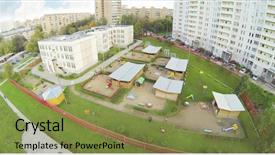  Presentation with complex - Audience pleasing slide set consisting of school district - kindergarten with playground near residential backdrop and a gold colored foreground