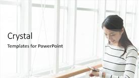  Presentation with smart - Presentation theme enhanced with school district - woman using mobile phone background and a  colored foreground