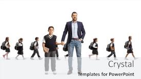  Presentation with drop - Presentation design enhanced with school-drop-off-father-taking background and a  colored foreground