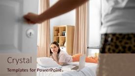  Presentation with teenage girl - Slide set having school-education-and-laziness-concept background and a coral colored foreground